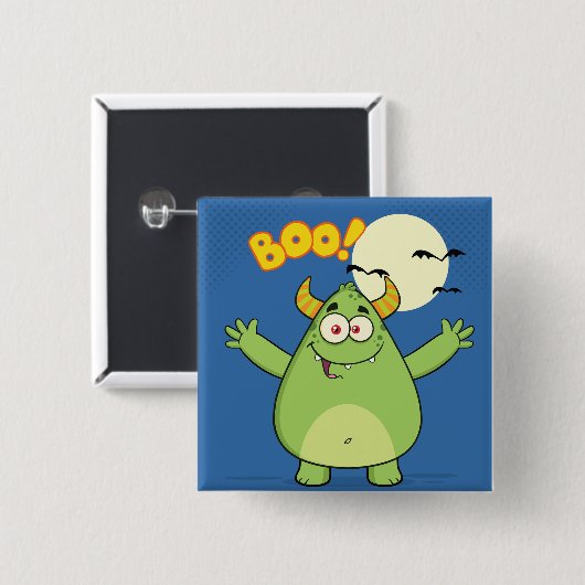 Cute Green Monster Halloween Boo Button (Vorne & Hinten)