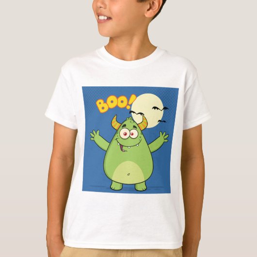 Cute Green Monster Halloween Boo T-Shirt (Vorderseite)