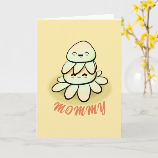 cute green octopus mother Card Karte (Gelbe Blume)
