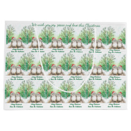 Cute Green Owl Christmas Gift Bag Große Geschenktüte