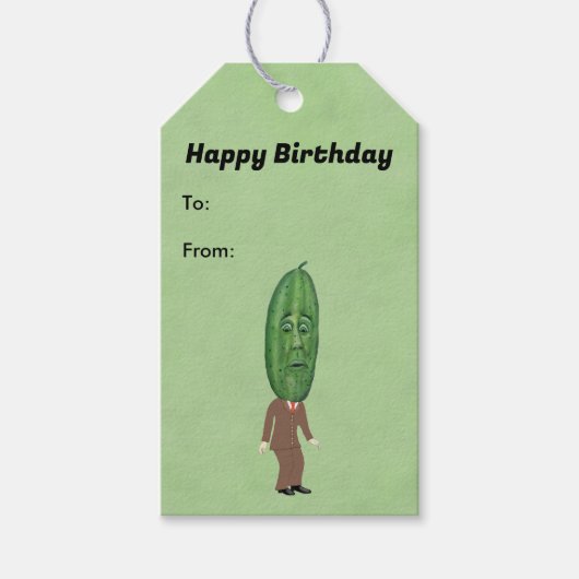 Cute Green Pickle Head Man With Face Suit Birthday Geschenkanhänger (Vorderseite)