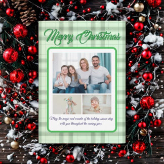 Cute Green Plaid Portrait Photo Christmas Feiertagskarte