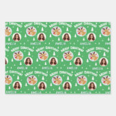 Cute Green Reindeer Kid`s Name Photo Christmas Geschenkpapier Set (Vorderseite 3)