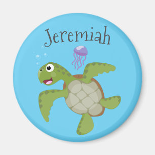 Cute green sea turtle cartoon illustration magnet