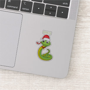 Cute green snake with santa hat cartoon aufkleber