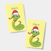 Cute green snake with santa hat cartoon ausweis (Vorder- & Rückseite)