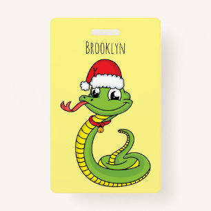 Cute green snake with santa hat cartoon ausweis