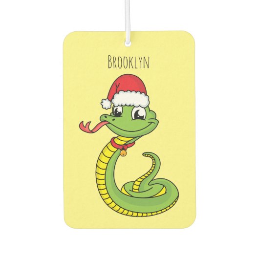 Cute green snake with santa hat cartoon autolufterfrischer (Vorderseite)