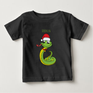 Cute green snake with santa hat cartoon baby t-shirt