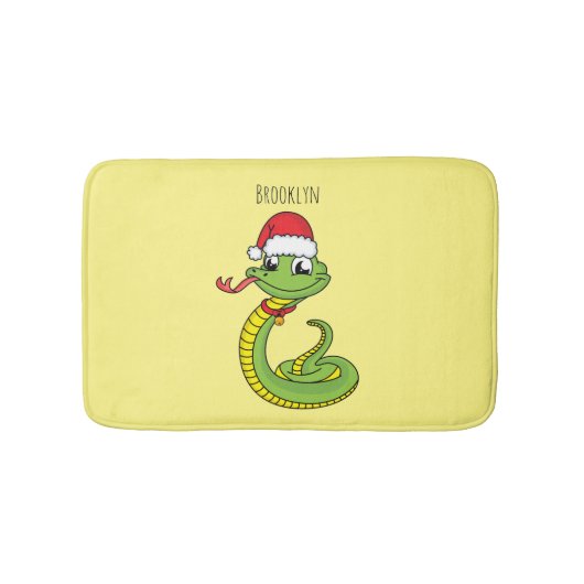 Cute green snake with santa hat cartoon badematte (Vorderseite)