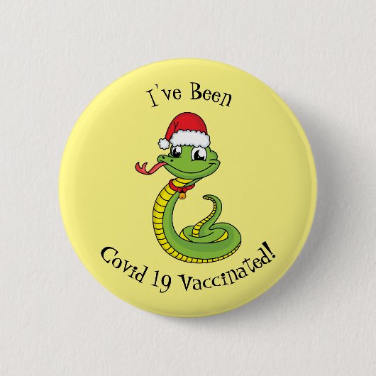 Cute green snake with santa hat cartoon button (Vorderseite)
