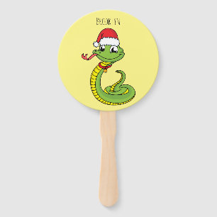 Cute green snake with santa hat cartoon fächer