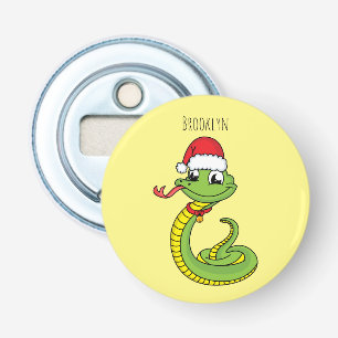 Cute green snake with santa hat cartoon flaschenöffner