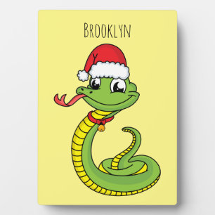 Cute green snake with santa hat cartoon fotoplatte
