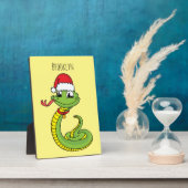 Cute green snake with santa hat cartoon fotoplatte (Seite)