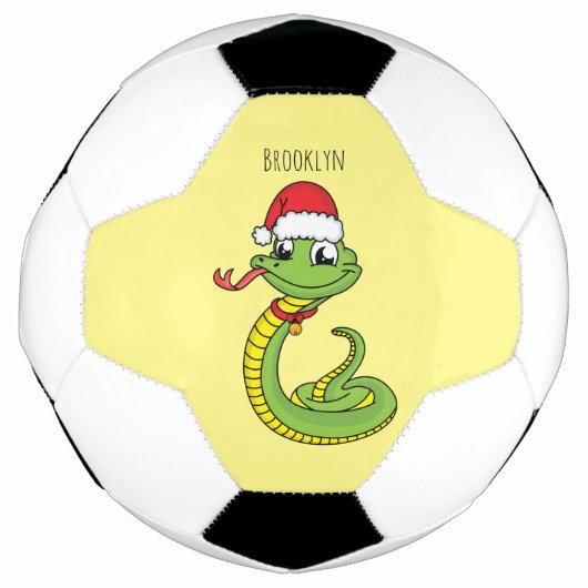 Cute green snake with santa hat cartoon fußball (Vorderseite)
