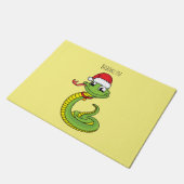 Cute green snake with santa hat cartoon fußmatte (Schrägansicht)