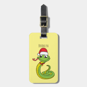 Cute green snake with santa hat cartoon gepäckanhänger