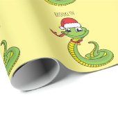 Cute green snake with santa hat cartoon geschenkpapier (Rolleneckpunkt)