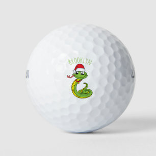 Cute green snake with santa hat cartoon golfball