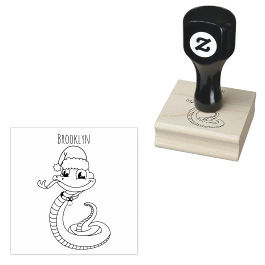 Cute green snake with santa hat cartoon gummistempel (Stempel)