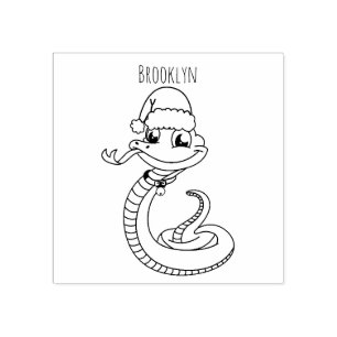 Cute green snake with santa hat cartoon gummistempel