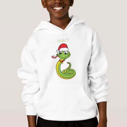 Cute green snake with santa hat cartoon hoodie (Vorderseite)