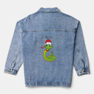 Cute green snake with santa hat cartoon jeansjacke