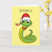 Cute green snake with santa hat cartoon karte (Gelbe Blume)
