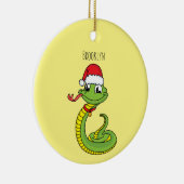 Cute green snake with santa hat cartoon keramik ornament (Rechts)