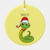 Cute green snake with santa hat cartoon keramik ornament (Hinten)