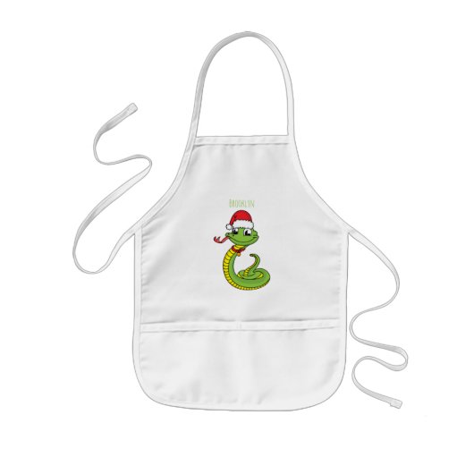 Cute green snake with santa hat cartoon kinderschürze (Vorne)