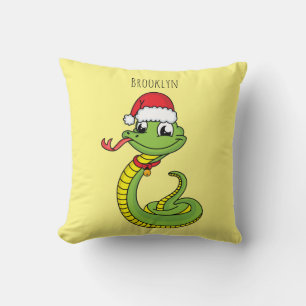 Cute green snake with santa hat cartoon kissen