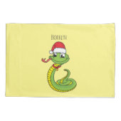 Cute green snake with santa hat cartoon kissenbezug (Rückseite)