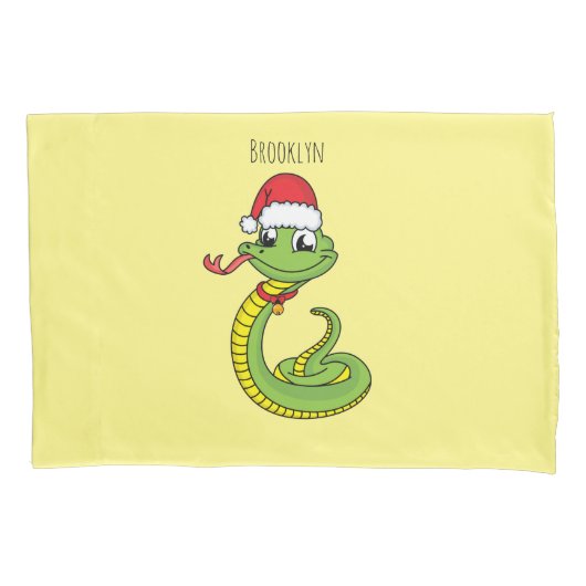 Cute green snake with santa hat cartoon kissenbezug (Vorderseite)