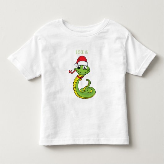 Cute green snake with santa hat cartoon kleinkind t-shirt (Vorderseite)