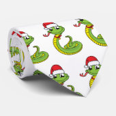 Cute green snake with santa hat cartoon krawatte (Gerollt)