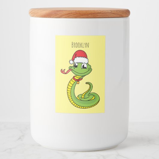 Cute green snake with santa hat cartoon lebensmitteletikett (Vorderseite)