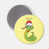 Cute green snake with santa hat cartoon magnet (Vorderseite/Rückseite)
