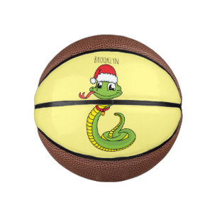 Cute green snake with santa hat cartoon mini basketball