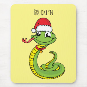 Cute green snake with santa hat cartoon mousepad