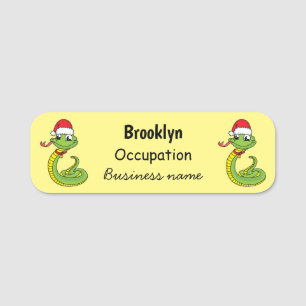Cute green snake with santa hat cartoon namensschild