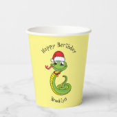 Cute green snake with santa hat cartoon pappbecher (Rückseite)