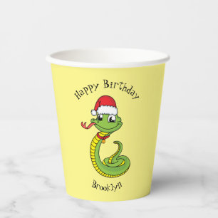 Cute green snake with santa hat cartoon pappbecher