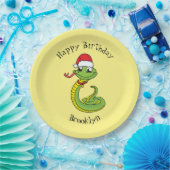 Cute green snake with santa hat cartoon pappteller (Party)