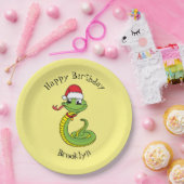 Cute green snake with santa hat cartoon pappteller (Party)