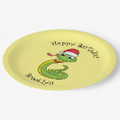 Cute green snake with santa hat cartoon pappteller (Schrägansicht)