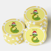 Cute green snake with santa hat cartoon pokerchips (Stapel)