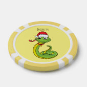 Cute green snake with santa hat cartoon pokerchips (Einzeln)
