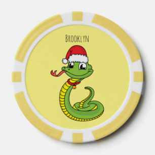 Cute green snake with santa hat cartoon pokerchips